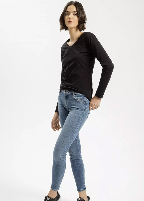 Cross Jeans Long Sleeve V Neck Tee Black 020 - 56144-020