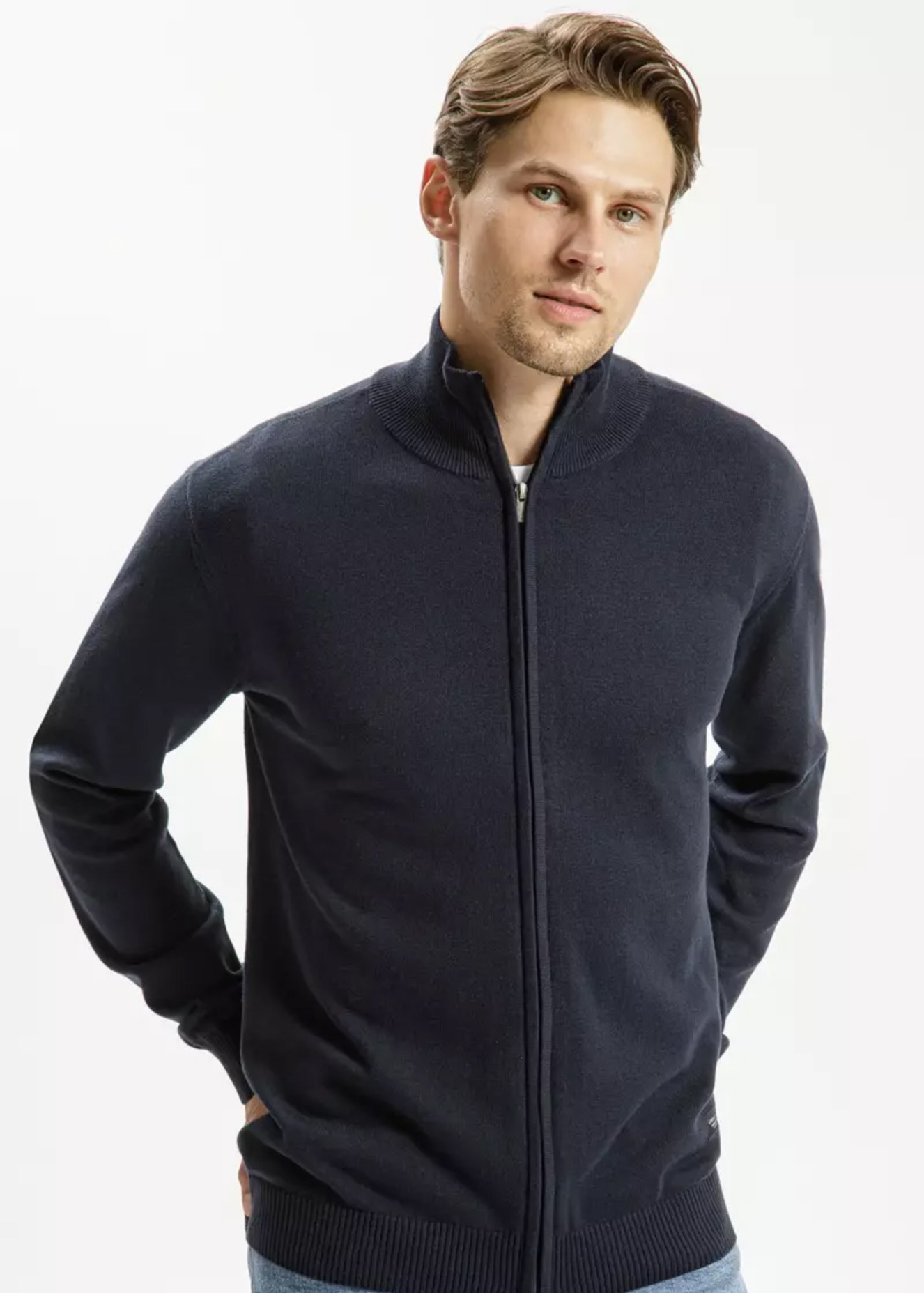 Cross Jeans Cardigan Zip Navy 001