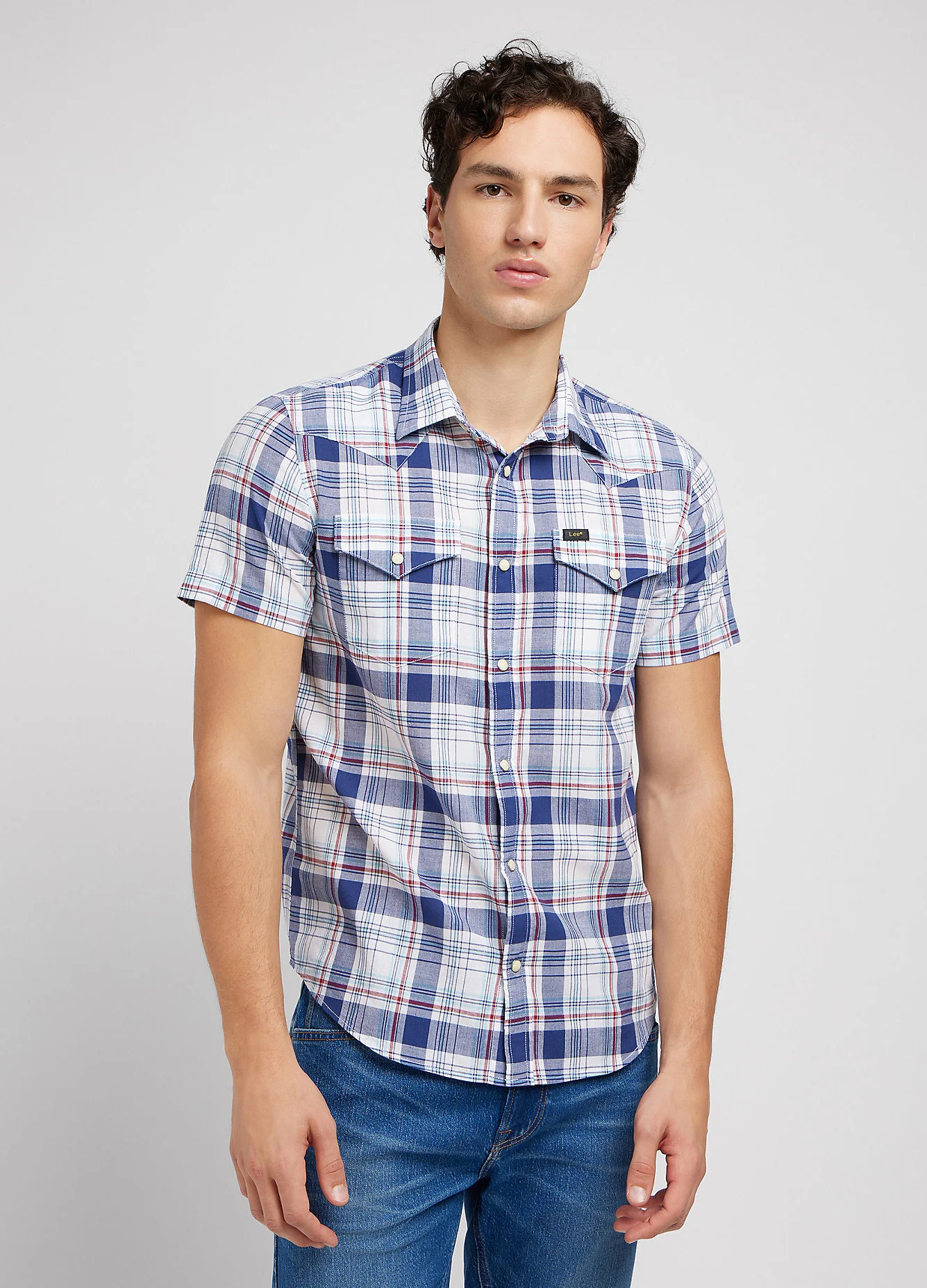 Lee Short Sleeve Western Shirt Medieval Blue Check
