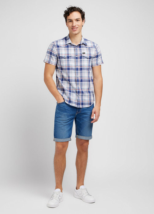 Lee Short Sleeve Western Shirt Medieval Blue Check - 112349936