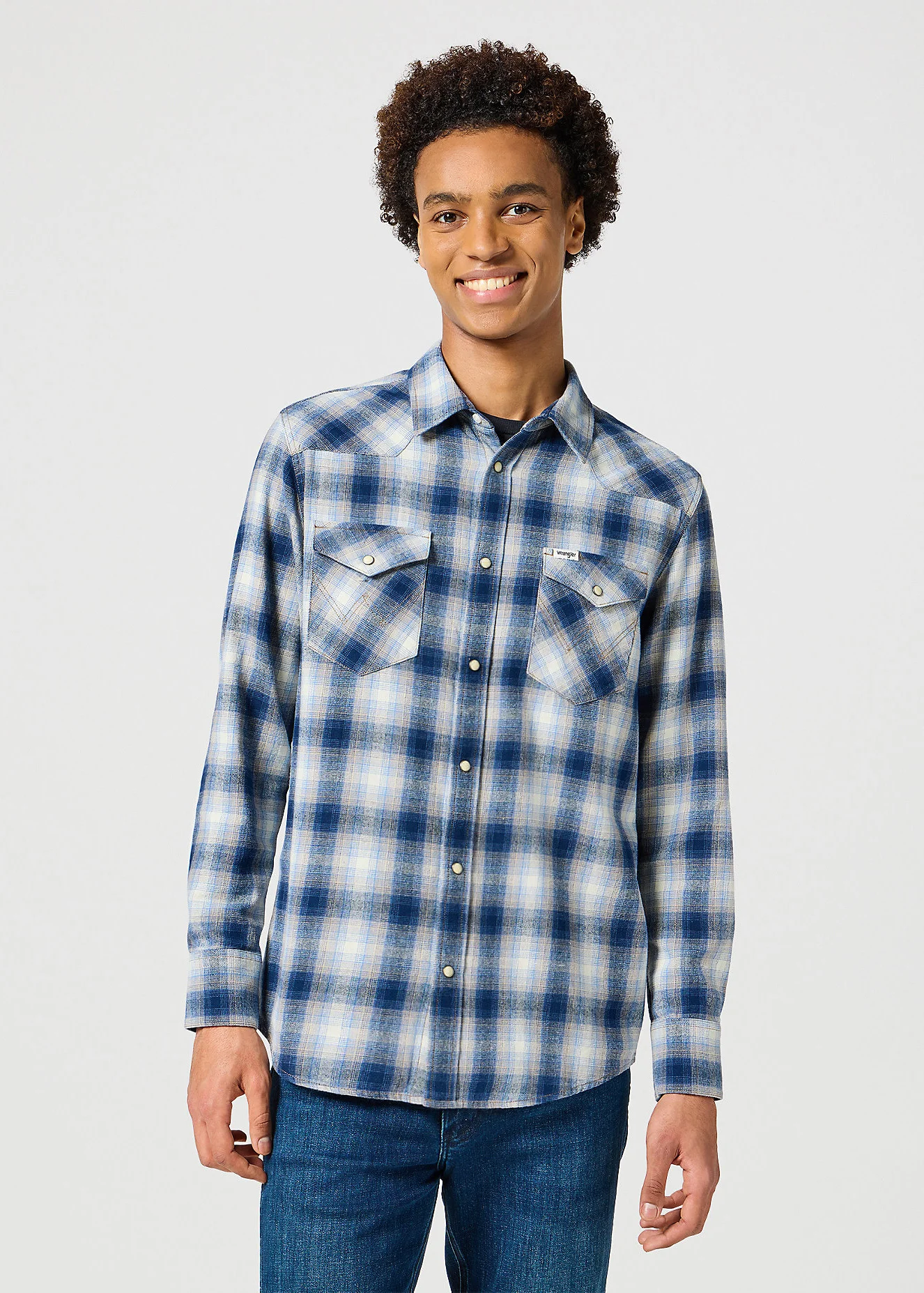 Wrangler Western Shirt Blue Shadow Check - 112357398