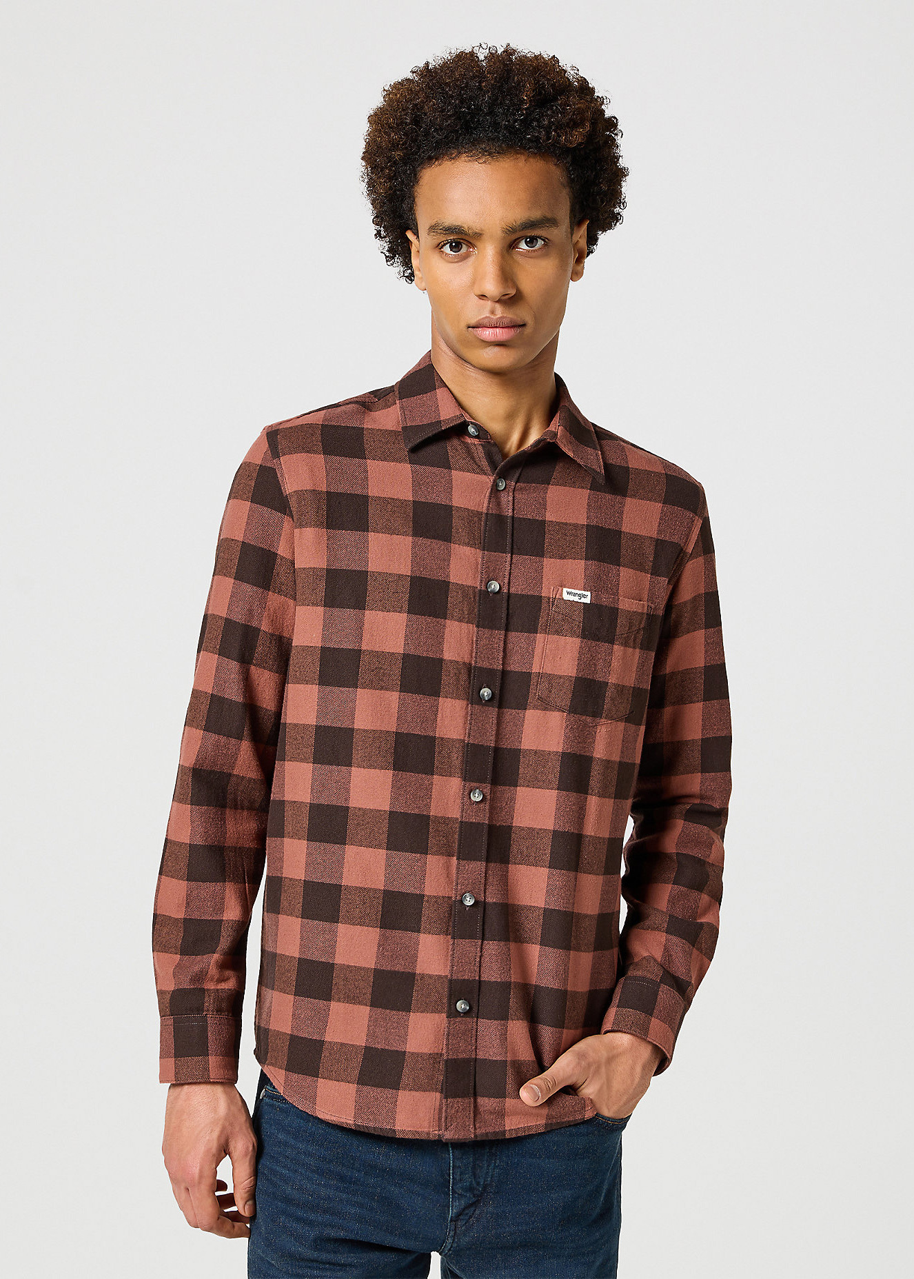 Wrangler One Pocket Shirt Root Beer Check