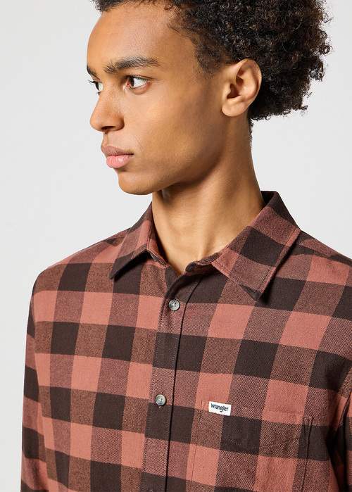 Wrangler One Pocket Shirt Root Beer Check