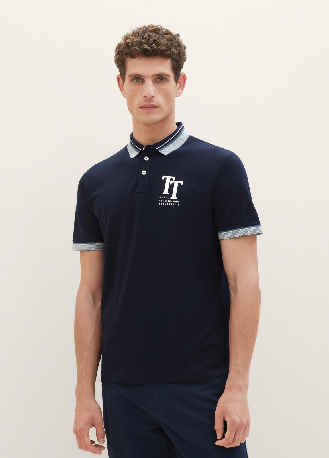 Męski Print Logo w Blue 1038848-10668 - Tom T-shirt Sky With Captain A Shirt Polo Tailor®