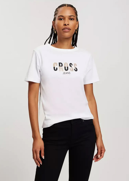 Cross Jeans Logo T Shirt C Neck White 008 - 56142-008