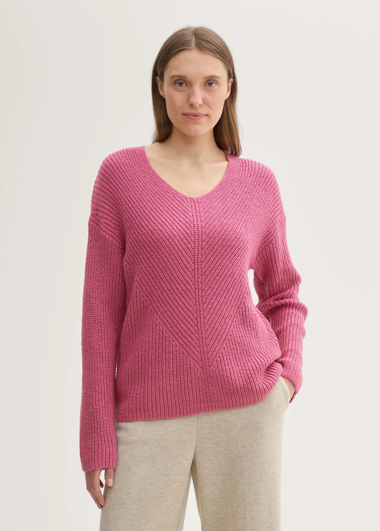 Tom Tailor Knitted Pullover With A V Neckline Pink Velvet Melange