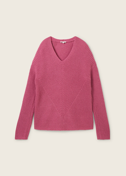 Tom Tailor Knitted Pullover With A V Neckline Pink Velvet Melange - 1042956-35895