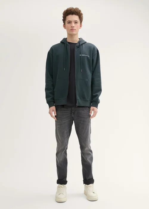 Denim Tom Tailor Hoodie With A Zipper Dark Gable Green