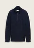 Tom Tailor Troyer Knitted Sweater With Texture Navy Colorful Neps