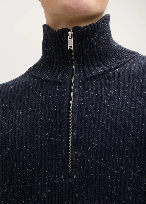 Tom Tailor Troyer Knitted Sweater With Texture Navy Colorful Neps