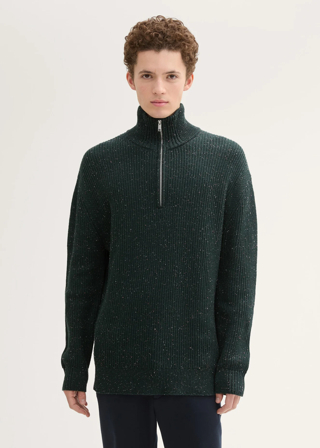 Tom Tailor Troyer Knitted Sweater With Texture Green Colorful Neps
