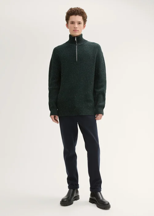 Tom Tailor Troyer Knitted Sweater With Texture Green Colorful Neps