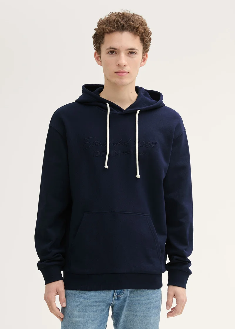 Denim Tom Tailor Hoodie With Logo Embroidery Sky Captain Blue
