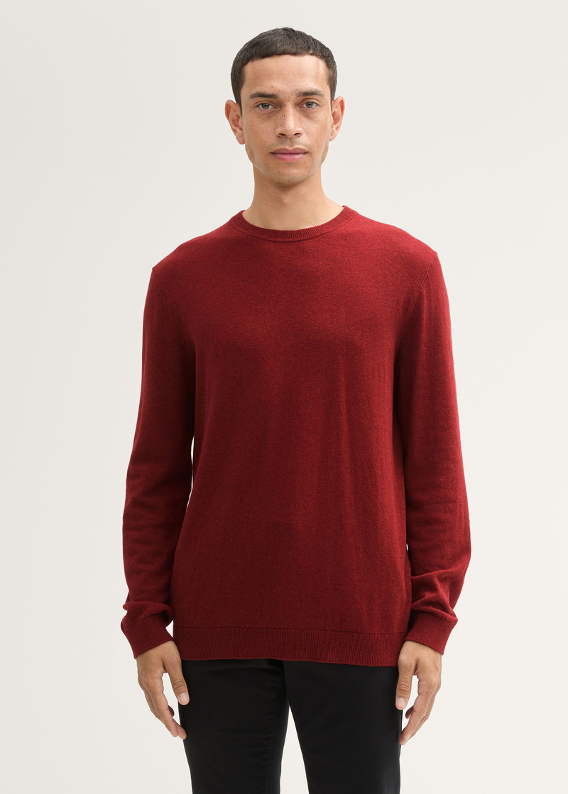 Tom Tailor Knit Sweater In Recycled Cashmere Burgundy Dark Red Melange - 1043266-35676