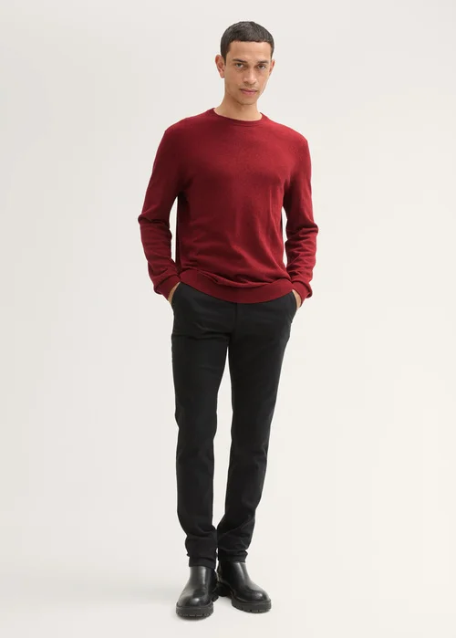 Tom Tailor Knit Sweater In Recycled Cashmere Burgundy Dark Red Melange