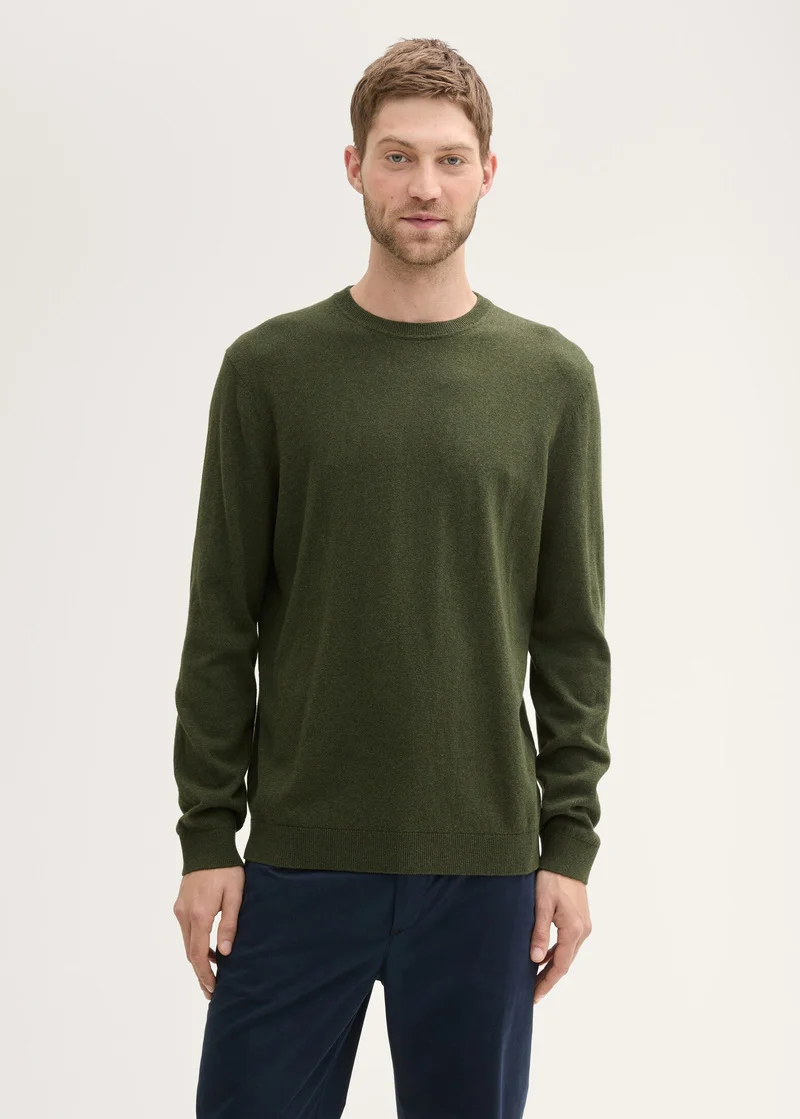 Tom Tailor Knit Sweater In Recycled Cashmere Rosin Green Melange