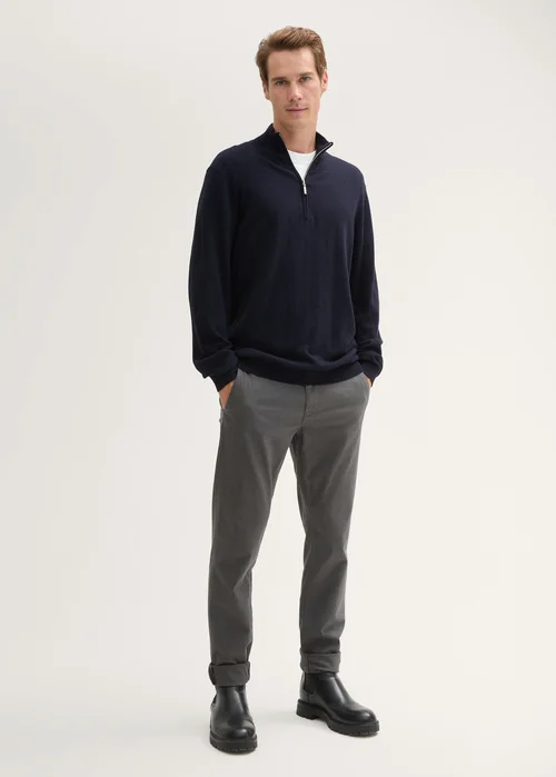 Tom Tailor Troyer Knit Sweater In Recycled Cashmere Knitted Navy Melange