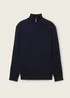 Tom Tailor Troyer Knit Sweater In Recycled Cashmere Knitted Navy Melange