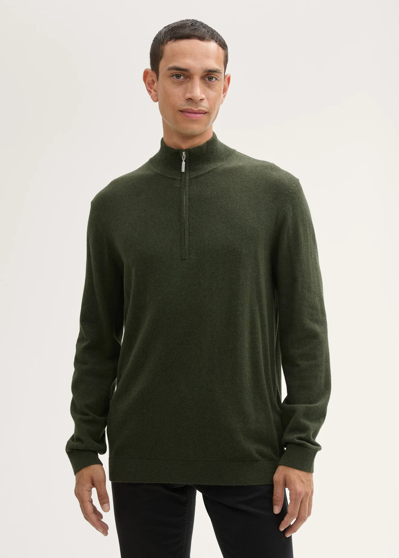 Tom Tailor Troyer Knit Sweater In Recycled Cashmere Rosin Green Melange