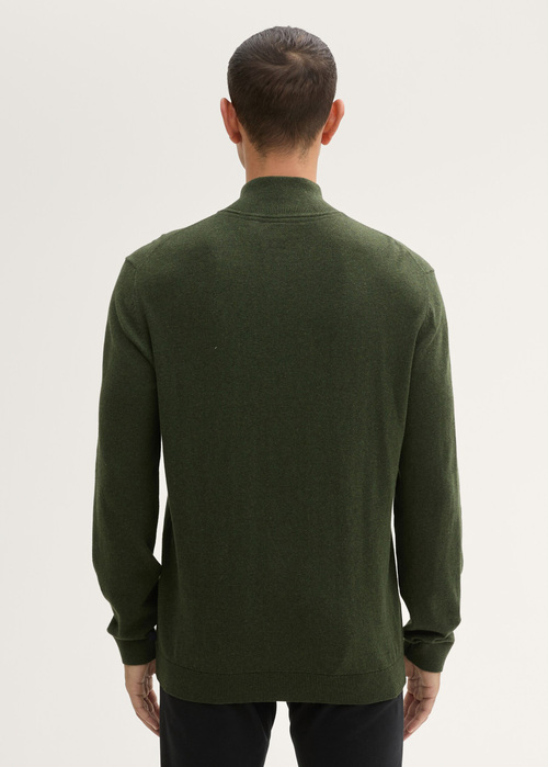 Tom Tailor Troyer Knit Sweater In Recycled Cashmere Rosin Green Melange - 1043268-36230