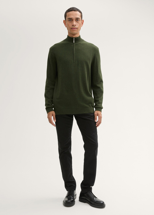 Tom Tailor Troyer Knit Sweater In Recycled Cashmere Rosin Green Melange - 1043268-36230