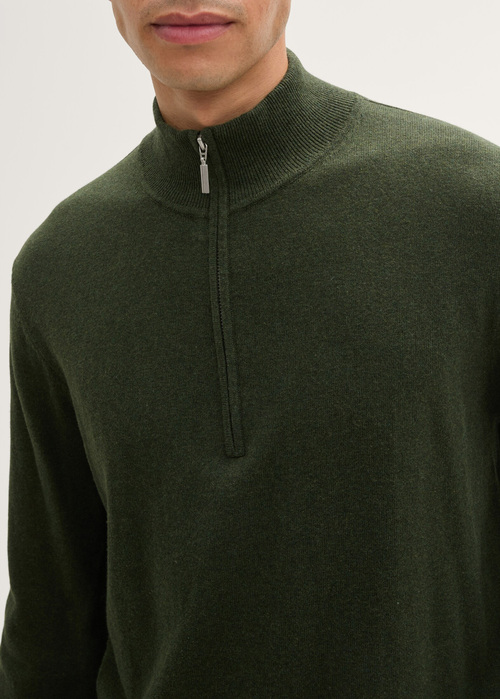 Tom Tailor Troyer Knit Sweater In Recycled Cashmere Rosin Green Melange - 1043268-36230