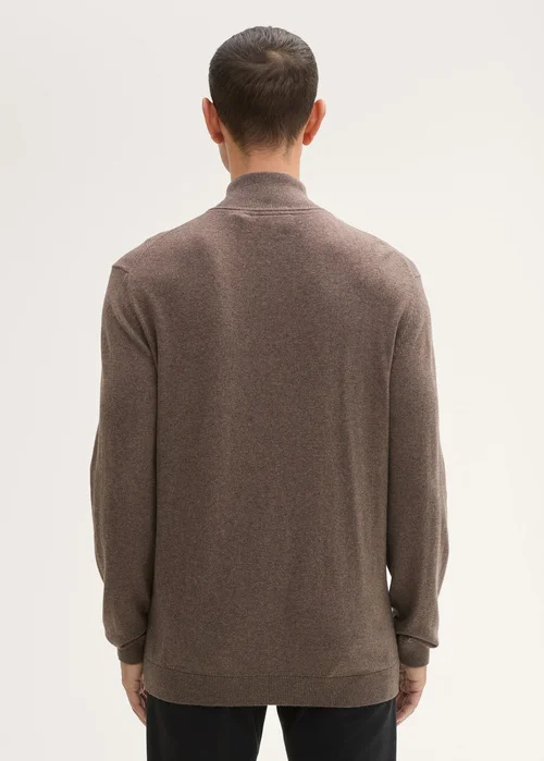 Tom Tailor Troyer Knit Sweater In Recycled Cashmere Wood Brown Melange