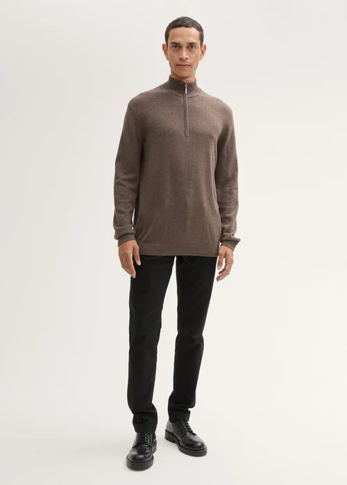 Tom Tailor Troyer Knit Sweater In Recycled Cashmere Wood Brown Melange