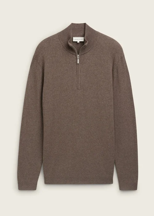 Tom Tailor Troyer Knit Sweater In Recycled Cashmere Wood Brown Melange