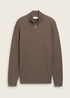 Tom Tailor Troyer Knit Sweater In Recycled Cashmere Wood Brown Melange - 1043268-36303