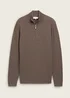 Tom Tailor Troyer Knit Sweater In Recycled Cashmere Wood Brown Melange