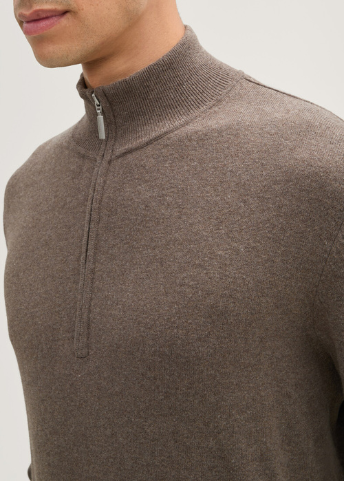 Tom Tailor Troyer Knit Sweater In Recycled Cashmere Wood Brown Melange - 1043268-36303