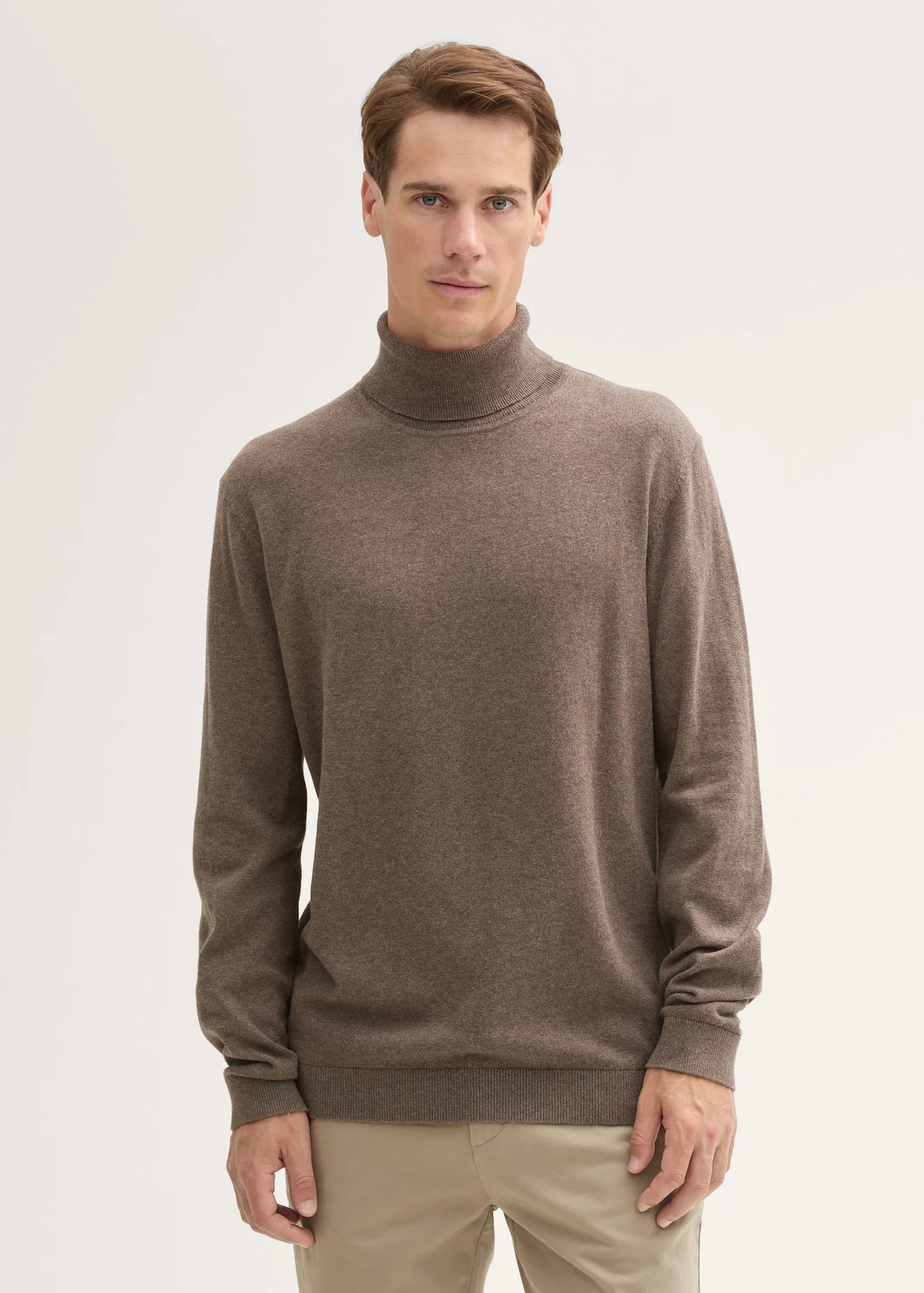 Tom Tailor Turtleneck Cashmere Sweater Wood Brown Melange