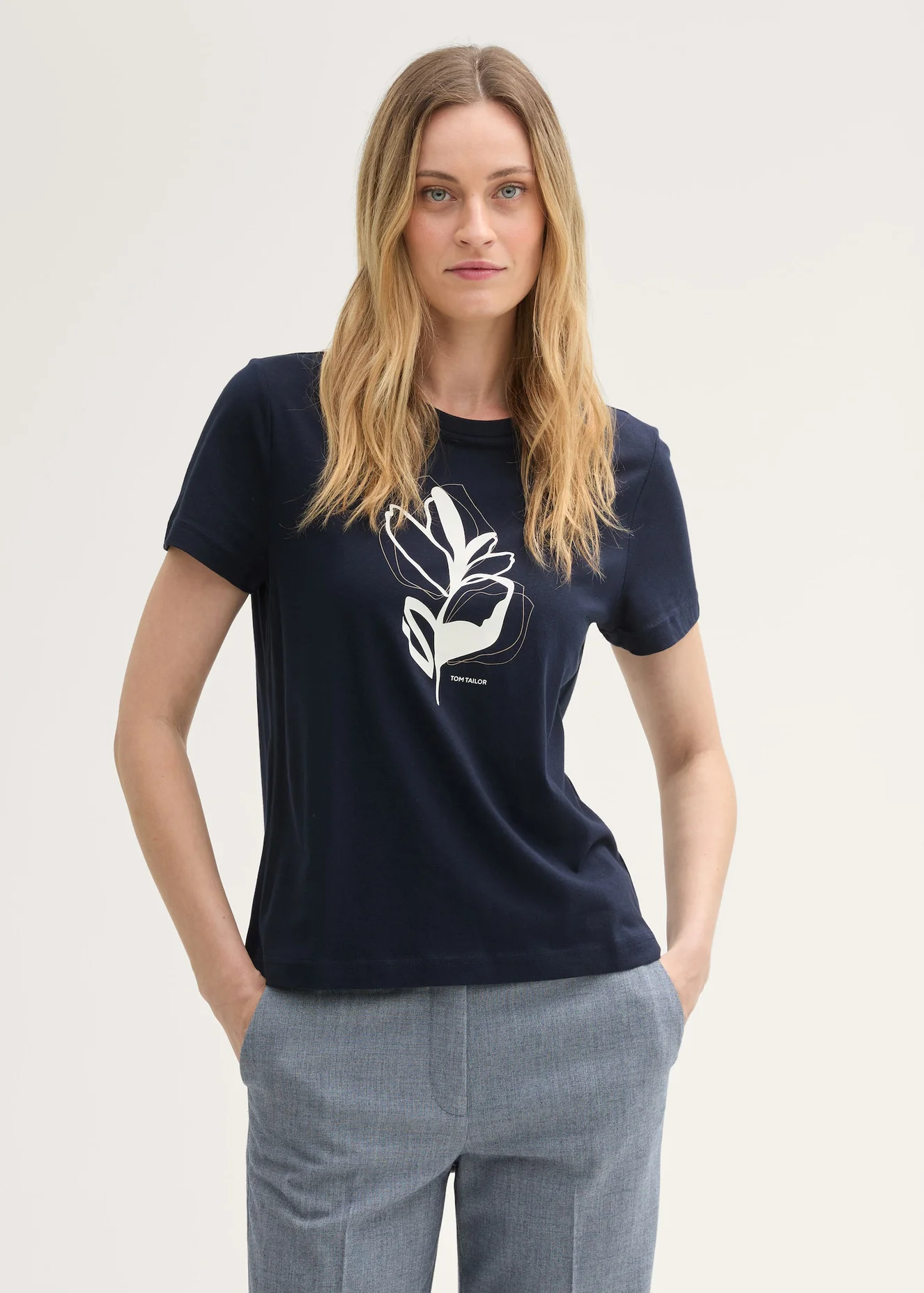 Tom Tailor Printed T Shirt With Organic Cotton True Navy Blue