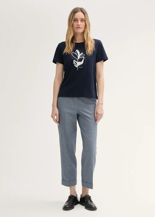 Tom Tailor Printed T Shirt With Organic Cotton True Navy Blue
