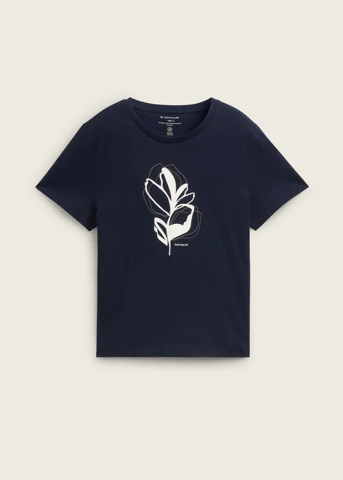 Tom Tailor Printed T Shirt With Organic Cotton True Navy Blue
