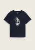 Tom Tailor Printed T Shirt With Organic Cotton True Navy Blue
