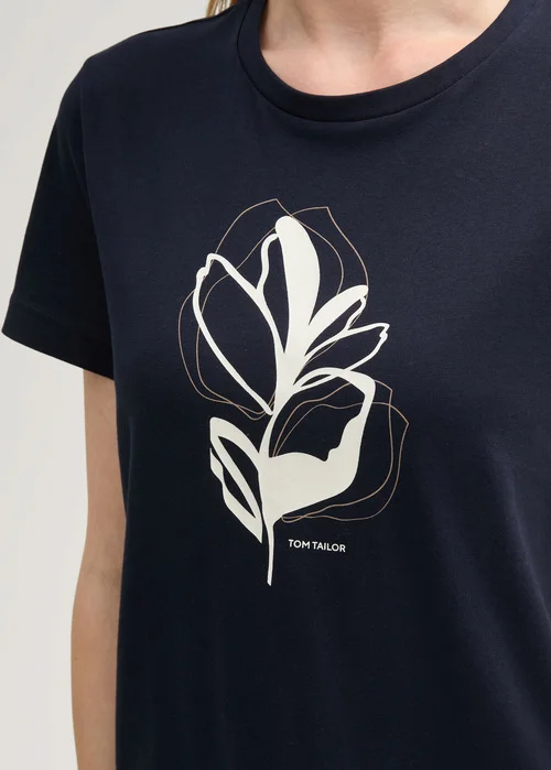 Tom Tailor Printed T Shirt With Organic Cotton True Navy Blue