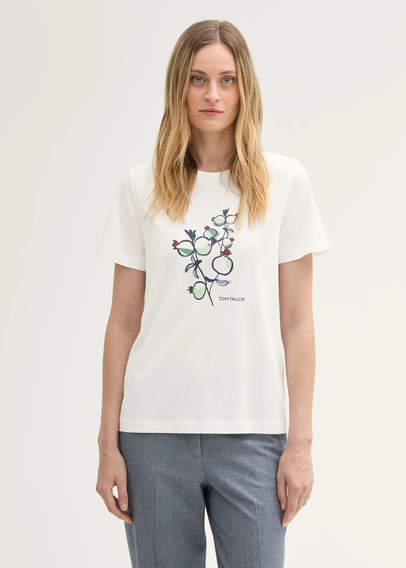 Tom Tailor Printed T Shirt With Organic Cotton Soft Ecru