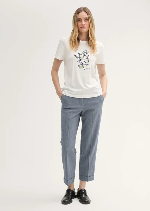 Tom Tailor Printed T Shirt With Organic Cotton Soft Ecru