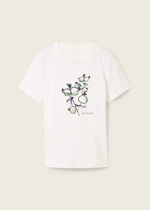 Tom Tailor Printed T Shirt With Organic Cotton Soft Ecru