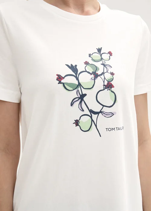 Tom Tailor Printed T Shirt With Organic Cotton Soft Ecru