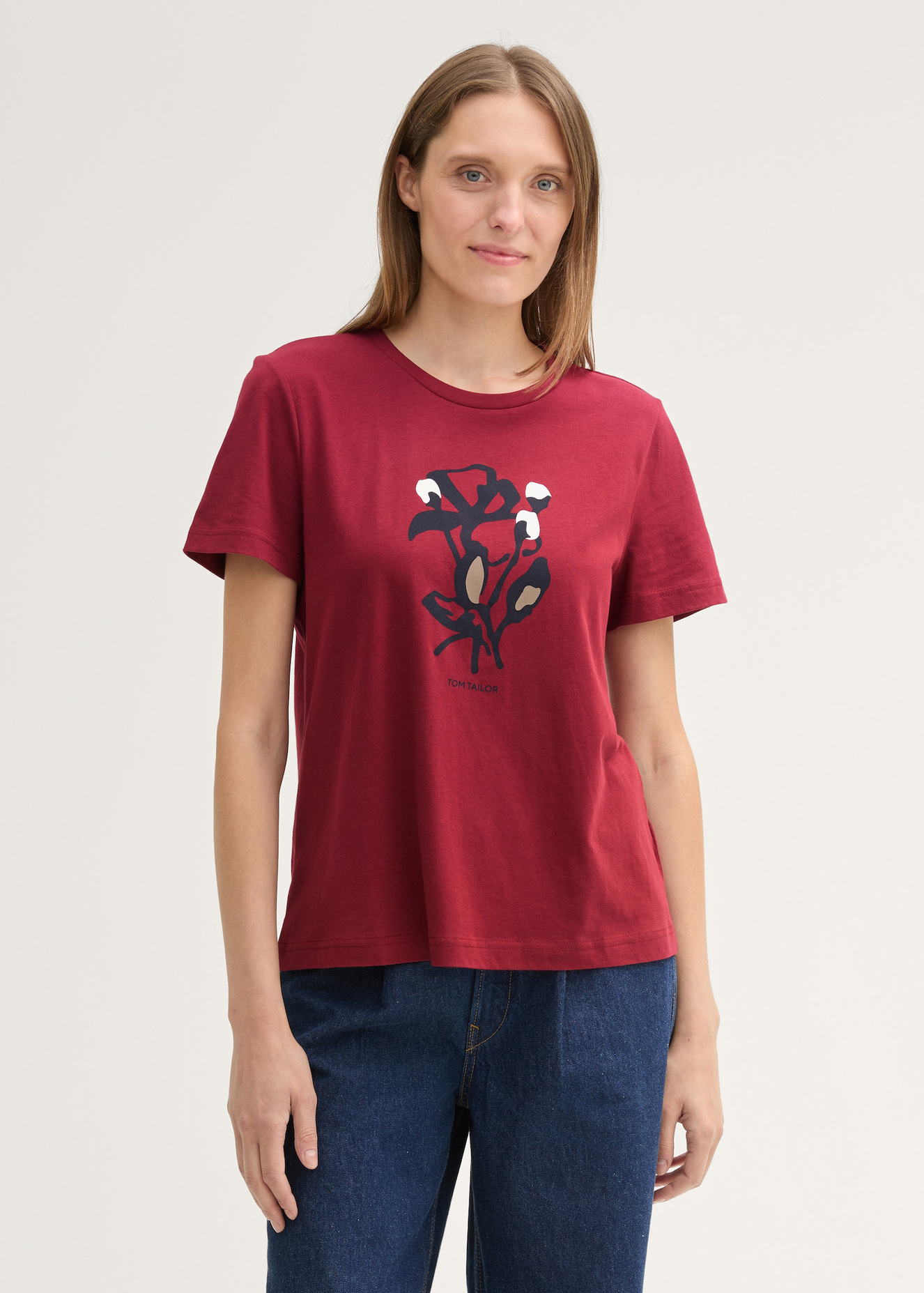 Tom Tailor Printed T Shirt With Organic Cotton Deep Red - 1043104-35930