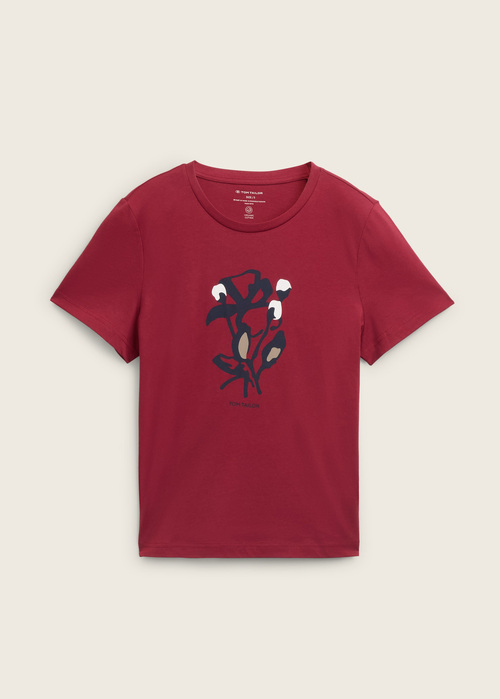 Tom Tailor Printed T Shirt With Organic Cotton Deep Red - 1043104-35930