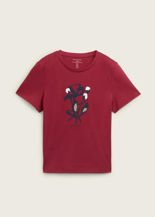 Tom Tailor Printed T Shirt With Organic Cotton Deep Red