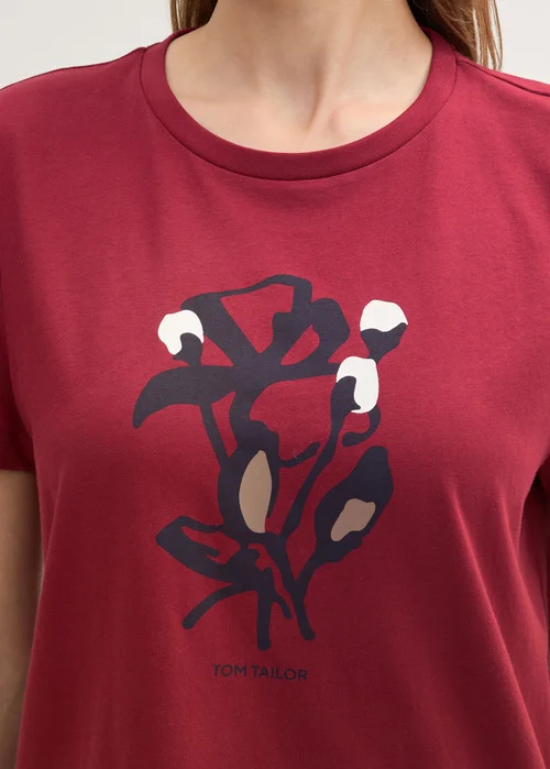 Tom Tailor Printed T Shirt With Organic Cotton Deep Red
