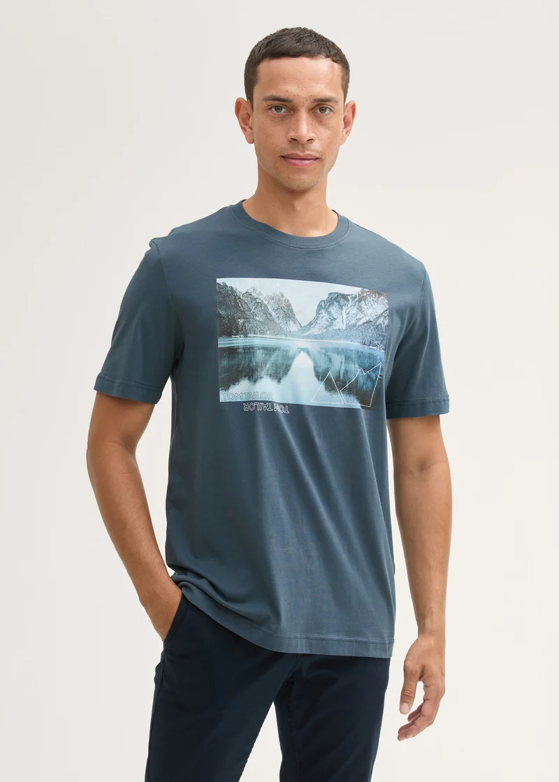 Tom Tailor T Shirt With A Photo Print Stormy Blue