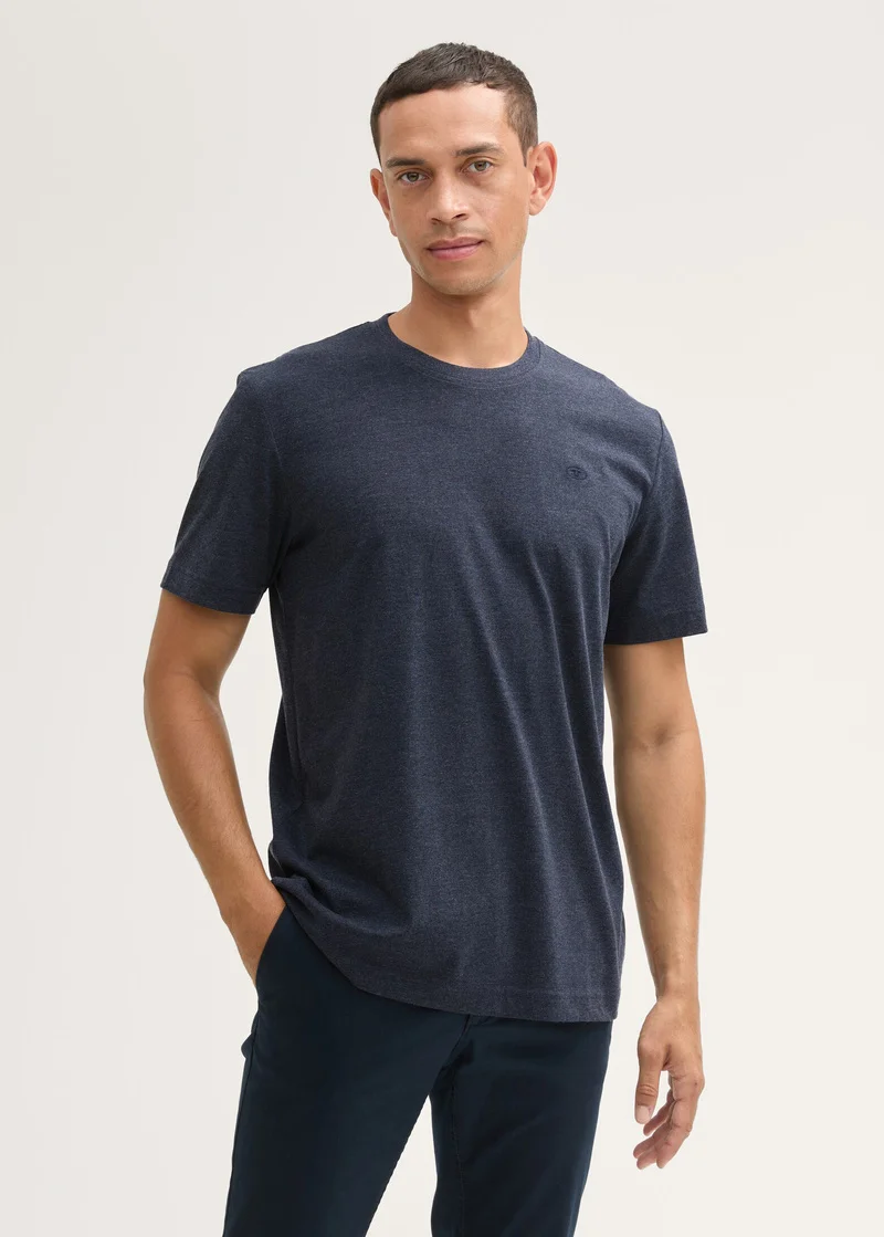 Tom Tailor C Neck T Shirt Sky Captain Blue White Melange