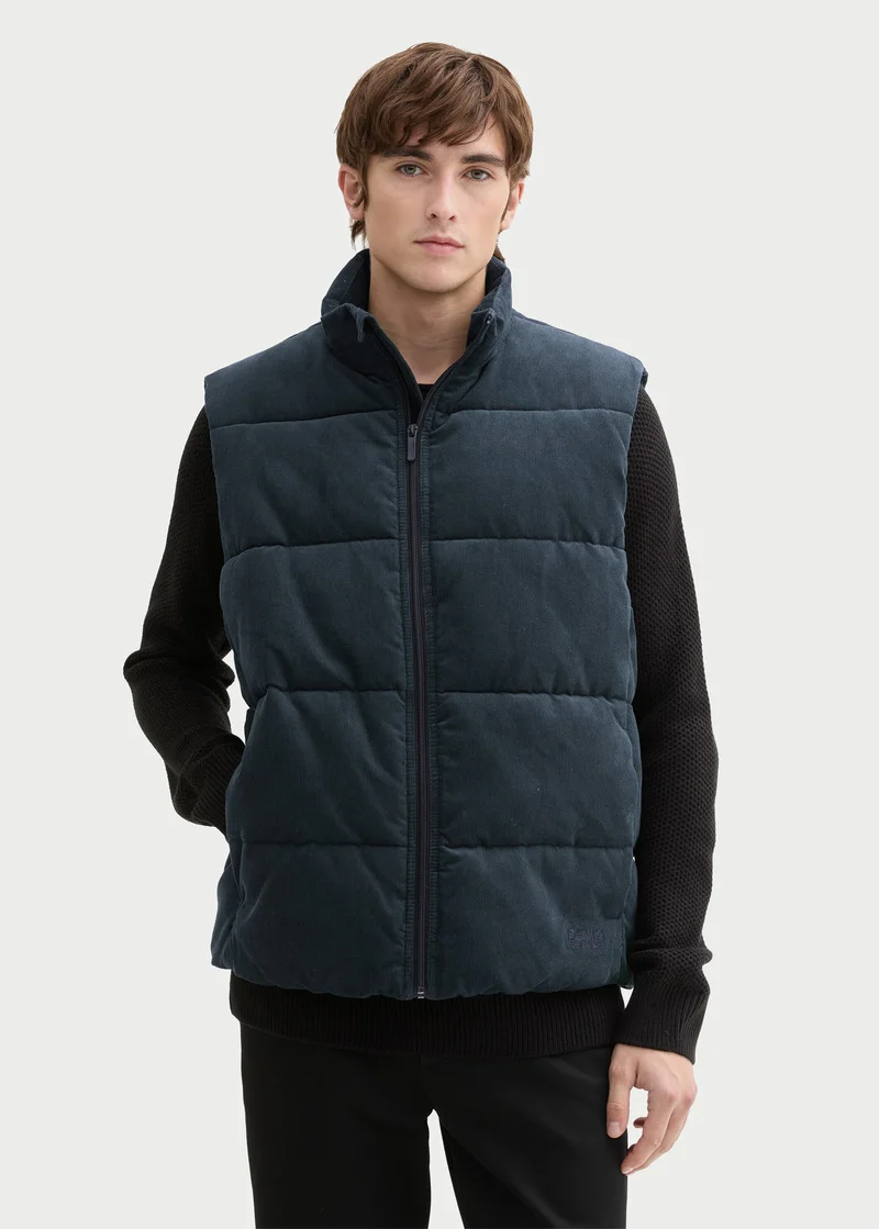Tom Tailor Puffer Vest With A Corduroy Look Dark Gable Green