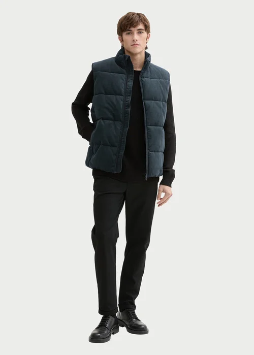 Tom Tailor Puffer Vest With A Corduroy Look Dark Gable Green